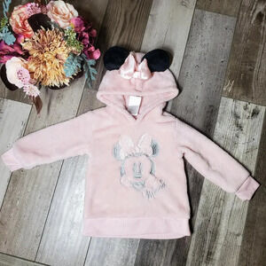 Disney Junior Pink Minnie Mouse Fleece Hooded Pullover Sweatshirt 18m